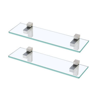 Keyshia Bathroom Glass Shelf Tempered Glass Rectangular Extra Wall Mount Set of 2