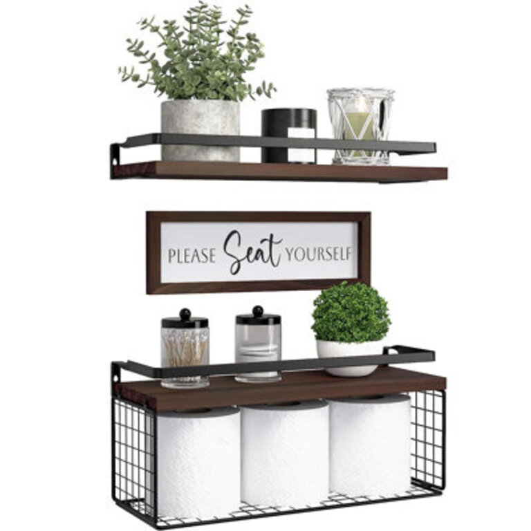 Floating Shelves with Wall Decor Sign