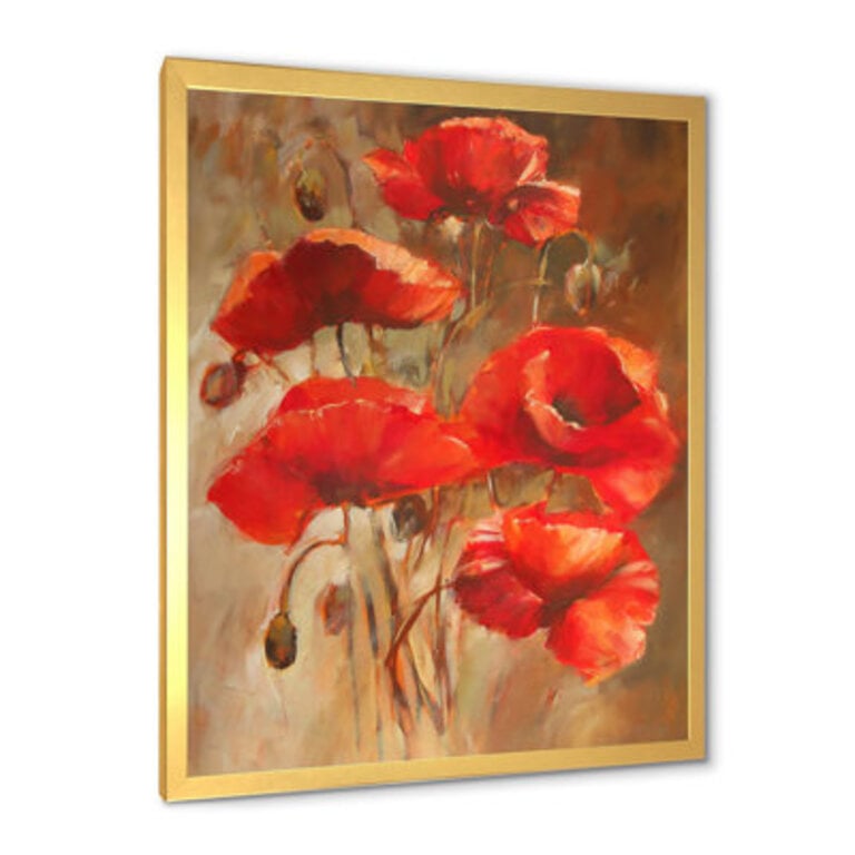 Red Blossoming Poppies VI  Painting Print