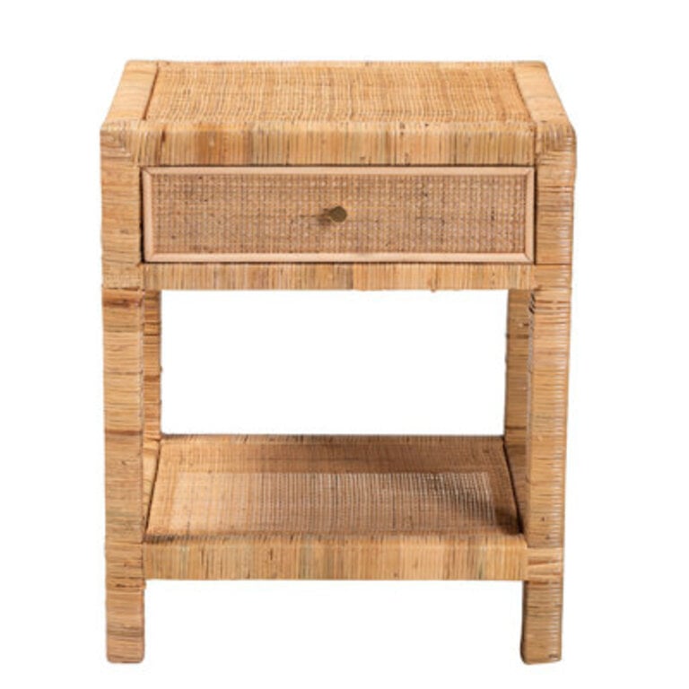 Amoll 1 - Drawer Rattan and Solid Wood Nightstand in Natural Brown