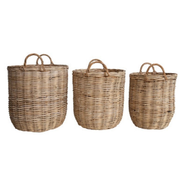 3 Piece Woven Rattan Storage Baskets Set