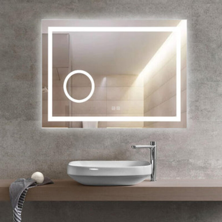 LED Smart Mirror Anti-Fog Dimmable Mirror Built-In 3X Magnifying 4 Inch Mirror