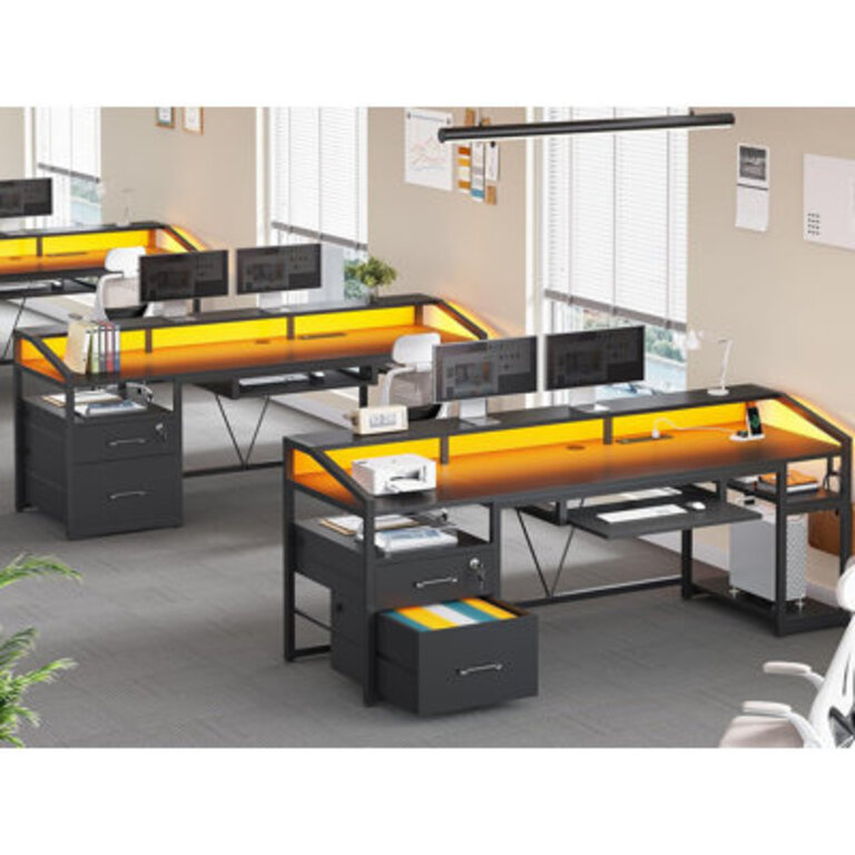 Lucilla Metal Base Computer Desk with Power Outlet