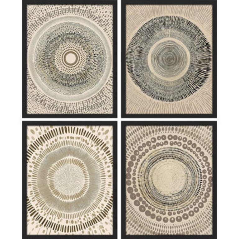 Muted Boho Abstract Geometric Bohemian Small Home Decor - Framed Poster Print 4 Pieces Wall Art Work