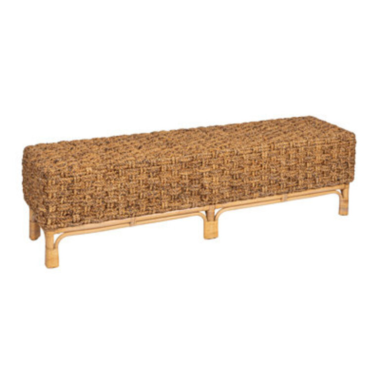 Arie Oversized Woven Water Hyacinth and Rattan Bench