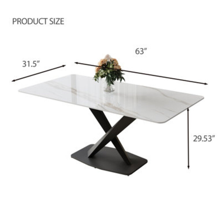 Lesle Faux Marble Top Dining Table with Carbon Steel Base