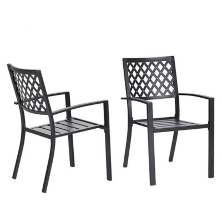 Hughey Patio 2-Piece Dining Chair Set Powder-coated Iron Frame Black