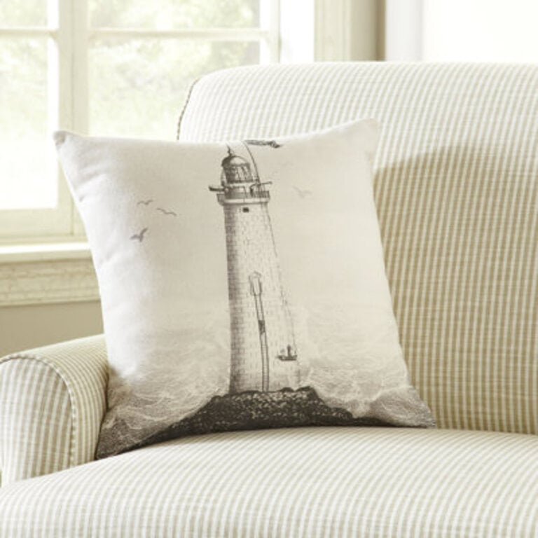 Lighthouse Ivory Denim Cotton Pillow Cover