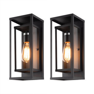 Rasharkin Classic Outdoor Wall Sconce Rectangular Metal Frame and Clear Glass Shade Waterproof