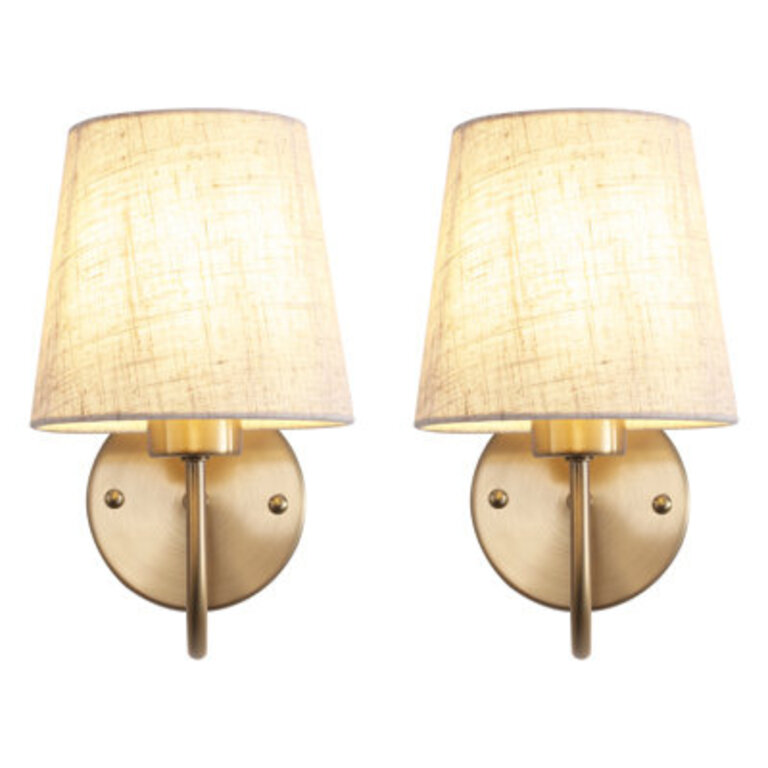 Iknoor Dimmable Rustic Bath Sconce Wall Light with Linen Beige Fabric Lampshade for Toilet Hallway Staircase Living room Bathroom Dining room