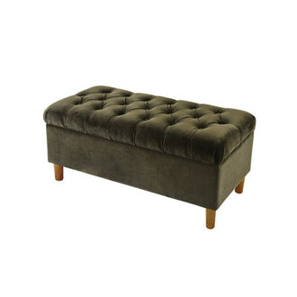 Button Tufted Storage Bench with Cone Wood Legs