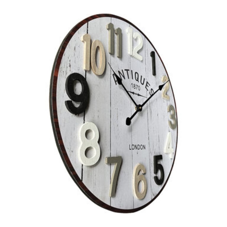 Evelina Shiplap Round Metal Wall Clock