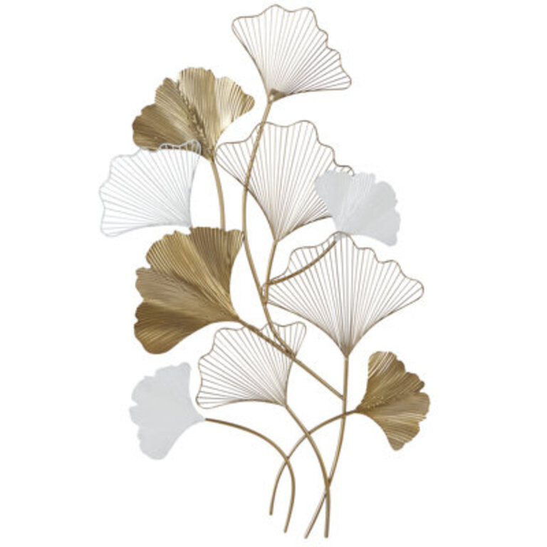 Gold Metal Leaf Wall Decor with White Accents 25 x 2 x 40