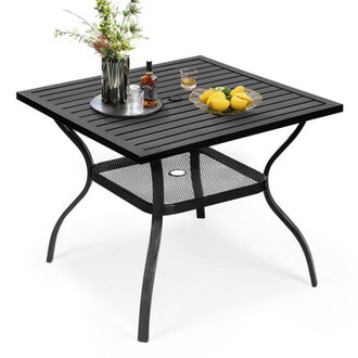 Jayc Square Steel Outdoor Dining Table with 165 Umbrella Hole Slatted Tabletop and Storage Space