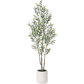 Faux Olive Tree in White Planter Lifelike Fake Olive Plant for Indoor and Outdoor Decor