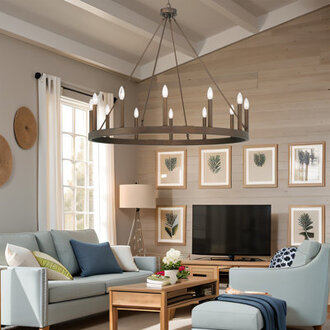 Beck 12 - Light 40 Wide Living Room Steel Dimmable Candle Style Wagon Wheel Chandelier