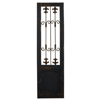 Wood Distressed Door Inspired Ornamental Scroll Brown Wall Decor with Metal Wire Details