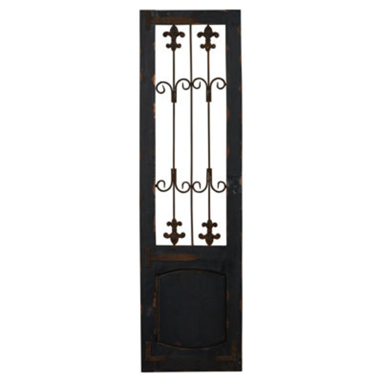 Wood Distressed Door Inspired Ornamental Scroll Brown Wall Decor with Metal Wire Details