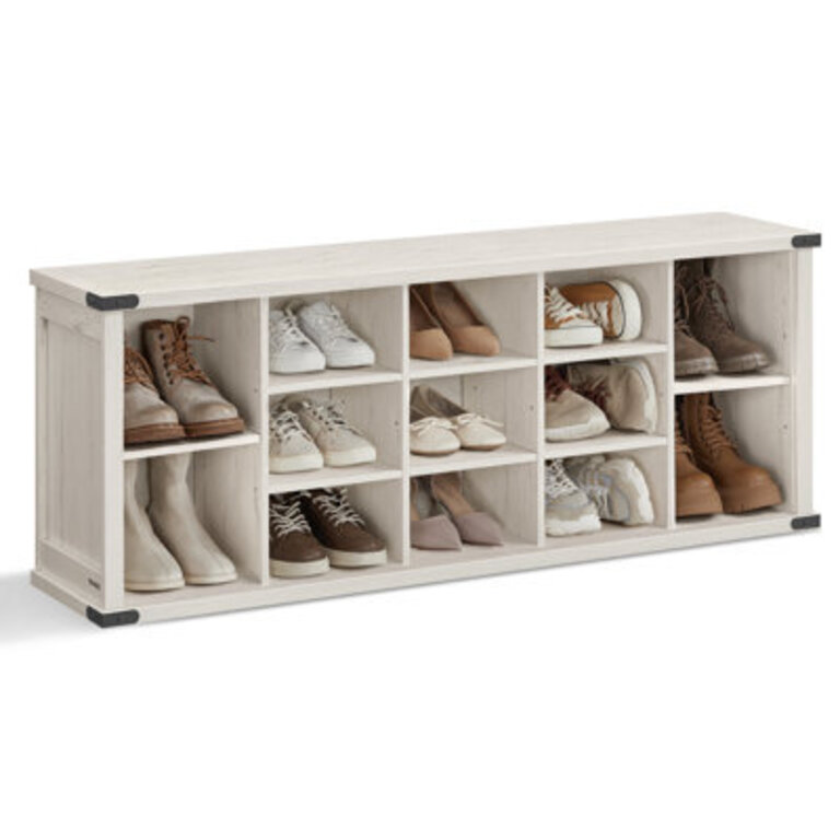 Sarana 15 Pair Shoe Storage Bench with Adjustable Shelves