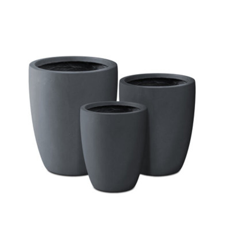 3 Piece Round Charcoal Finish Concrete Modern Tall Planters Outdoor Indoor Decorative Plant Pots with Drainage Hole and Rubber Plug Set