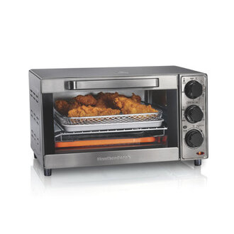 Hamilton Beach Sure-Crisp Toaster Oven Air Fryer Combo Fits 9 Pizza 4 Slice Capacity Powerful Circulation Auto Shutoff Stainless Steel Exterior