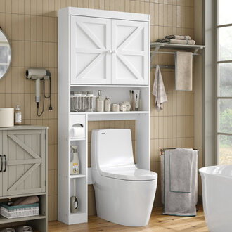 Laxmy Freestanding Over The Toilet StorageBathroom Storage CabinetFarmhouse Bathroom Cabinet with Barn Door and Adjustable Shelves