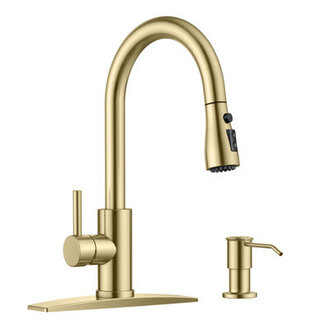 FURUISI Pull Down Single Handle Kitchen Faucet with Soap Dispenser