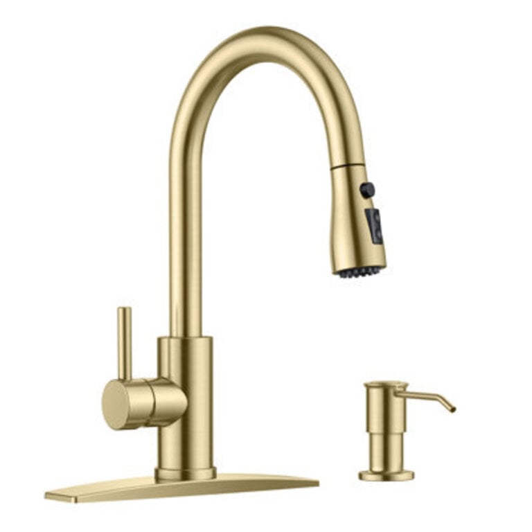 FURUISI Pull Down Single Handle Kitchen Faucet with Soap Dispenser