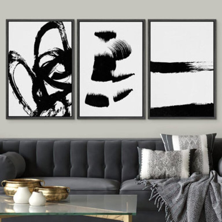 BAW  Grunge Style Black And White Paint Strokes Abstract Shapes Illustrations  3 - Pieces