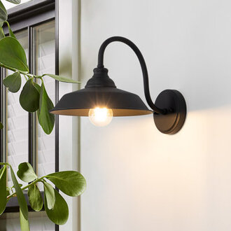 Farmhouse Outdoor Gooseneck Barn Wall Light with Dome Matte Black