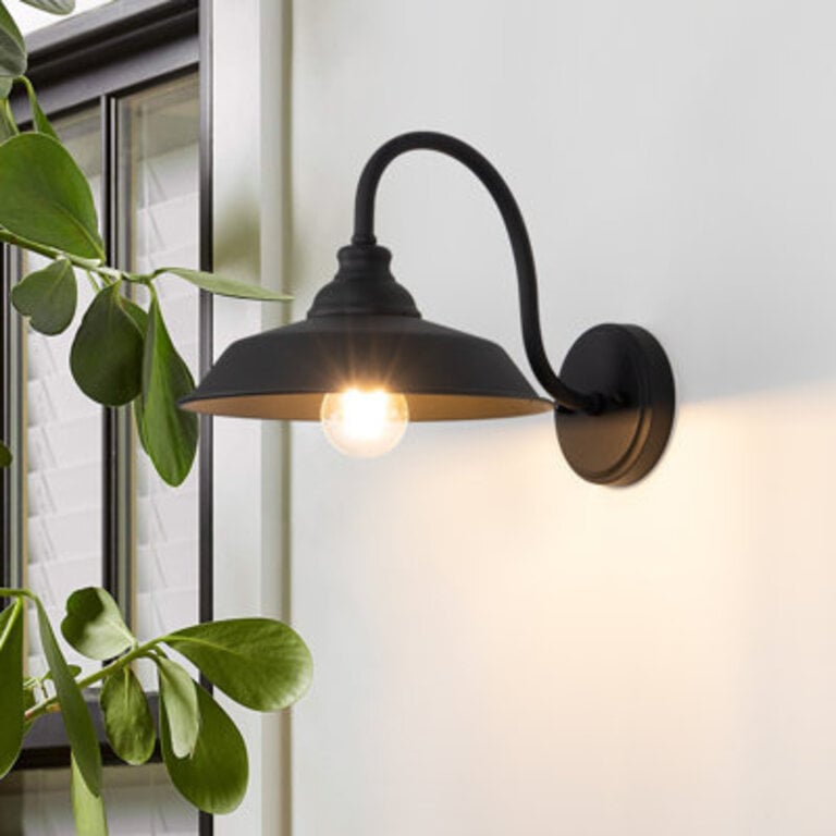Farmhouse Outdoor Gooseneck Barn Wall Light with Dome Matte Black