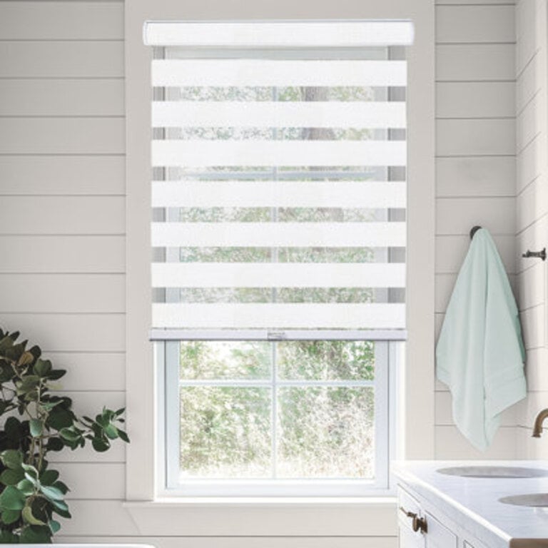 Premium Cordless Zebra Roller Shades - White - Dual Layer - Light Filtering and Room Darkening