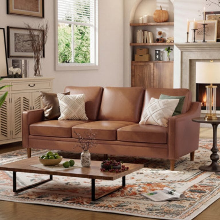 Azriah Faux Leather Square Arm Sofa