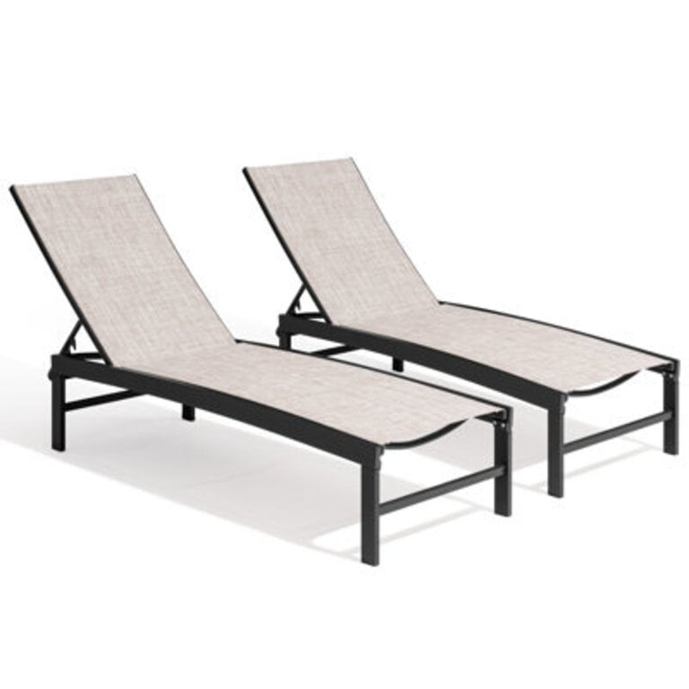 Patio Metal Reclining Chaise Lounge Set