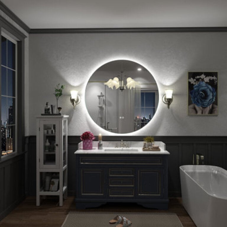Wayfair Basics UL Certified LED Anti-Fog Tempered Glass Round BathroomVanity Mirror