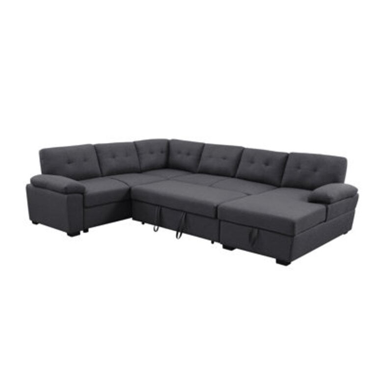 Aine 118 Wide Fabric Sectional Sleeper Sofa Pull-Out Bed With Storage Chaise