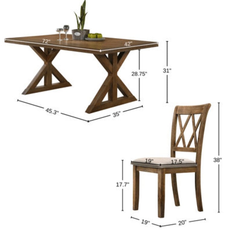 Tamika Enna Morden Farmhouse Wood Trestle Dining Set Brushed Driftwood Finish