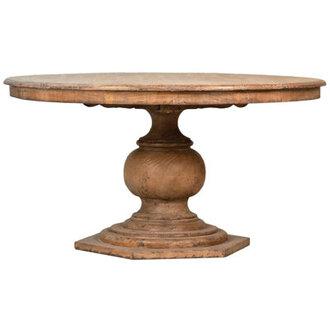 Padilla 59-inch Round Reclaimed Pine Antique Natural Carved Pedestal Dining Table