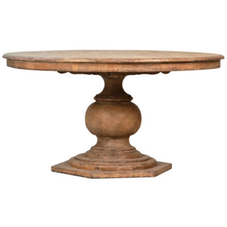 Padilla 59-inch Round Reclaimed Pine Antique Natural Carved Pedestal Dining Table