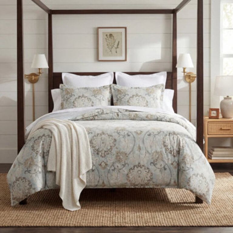 Dalia Light Blue Brown Floral Classic Chic Casual Duvet Set