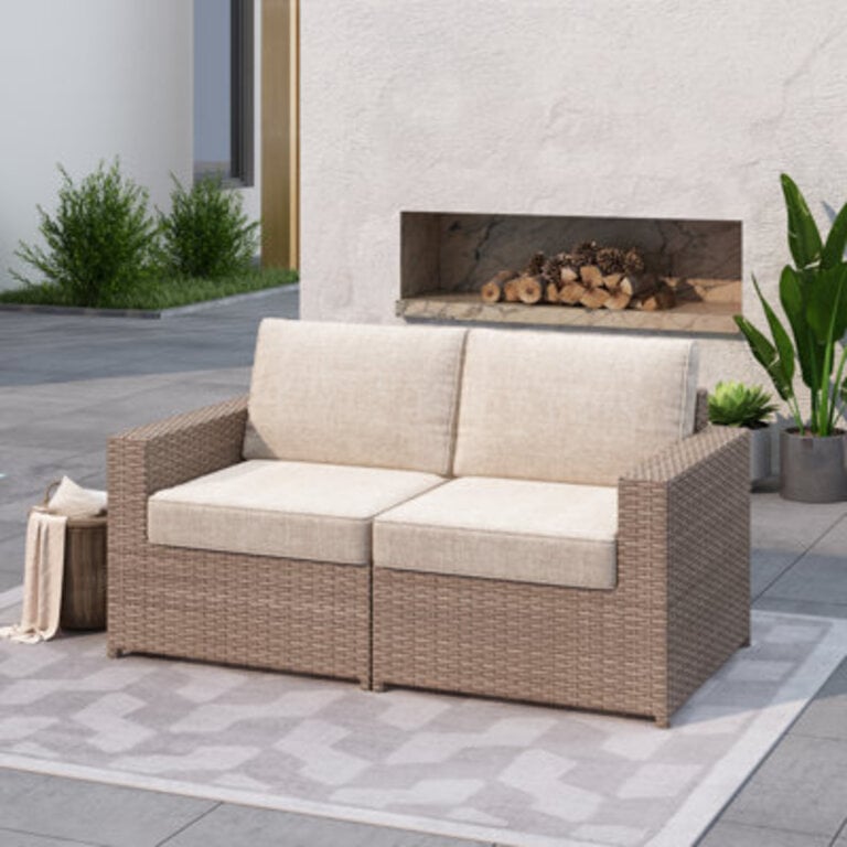 Amberson Fully Assembled 582 Wide Outdoor Wicker Patio Sofa Loveseat with Cushions
