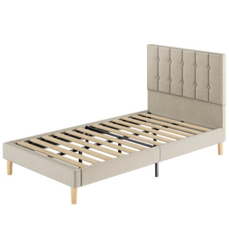 Gurit 433 Modern Upholstered Twin Bed Frame with Tufted Velvet Headboard Low Profile Platform Bed with Strong Wooden Slats No Box Spring Needed Noise-Free