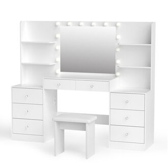 Greyden Zeibak Large Makeup Vanity With 8 Drawers 14 Lighted Bulbs And Spacious Storage Space