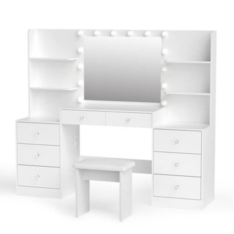 Greyden Zeibak Large Makeup Vanity With 8 Drawers 14 Lighted Bulbs And Spacious Storage Space