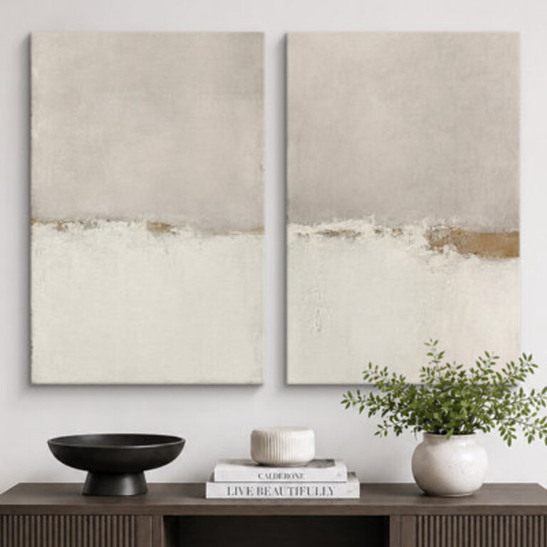 Minimal Landscape Beige Tan Grunge Abstract Modern Artwork Simple Minimalist Neutral Wall Pictures Framed Canvas Giclee Print 2 Pieces Wall Art