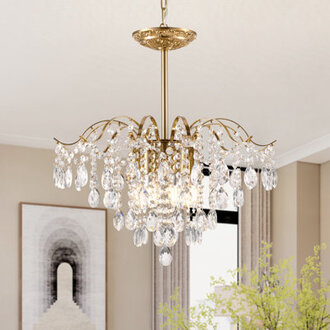 Mid-Century Modern 6-light Dimmable Tiered Crystal Chandelier Luxury