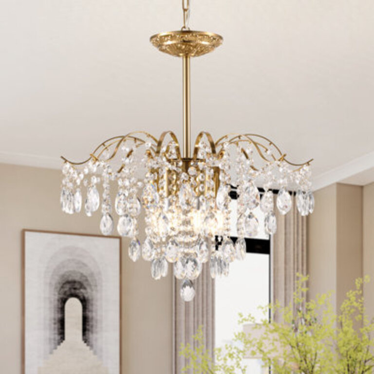 Mid-Century Modern 6-light Dimmable Tiered Crystal Chandelier Luxury