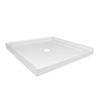 DeerValley 35 L x 35 W Square Shower Base Pan Single Threshold White Acrylic Center Drain Non-slip Design