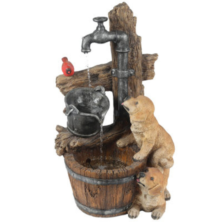 Resin Puppies Outdoor Fountain with Light