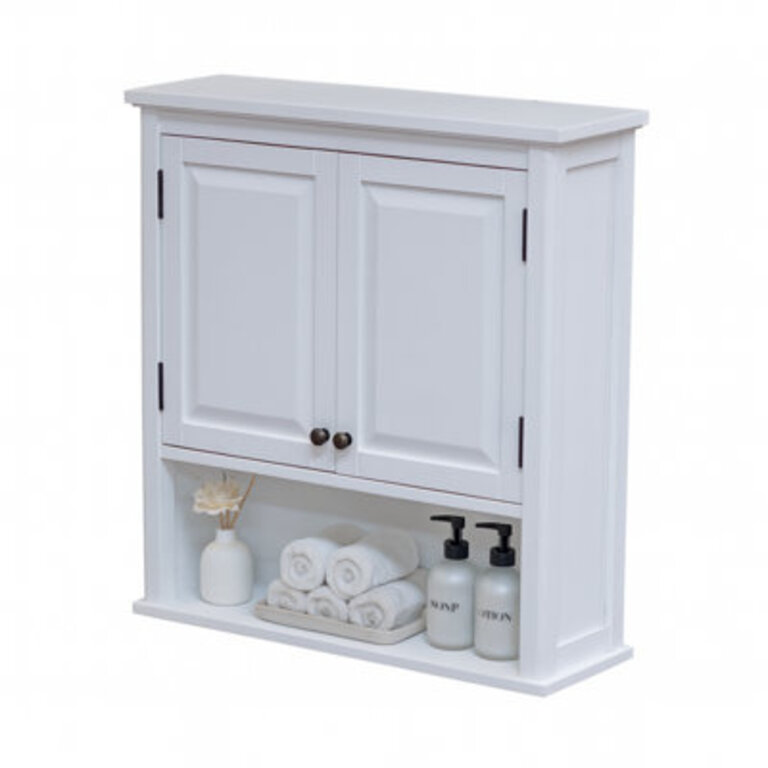 Dorset 27W x 29H Wall Mounted Bath Storage Cabinet with Two Doors and Open Shelf